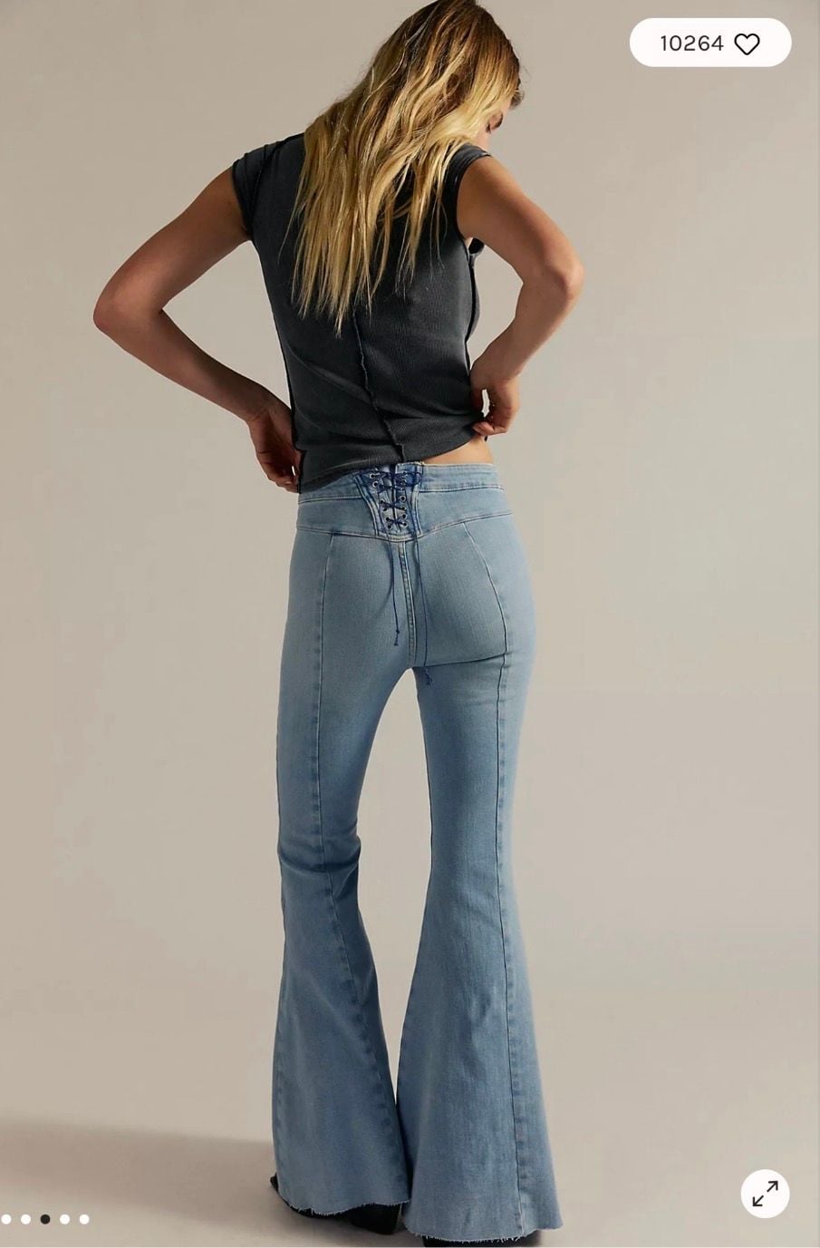 New Free People Crvy High-Rise Lace-Up Back Flare Jeans Light Wash Denim